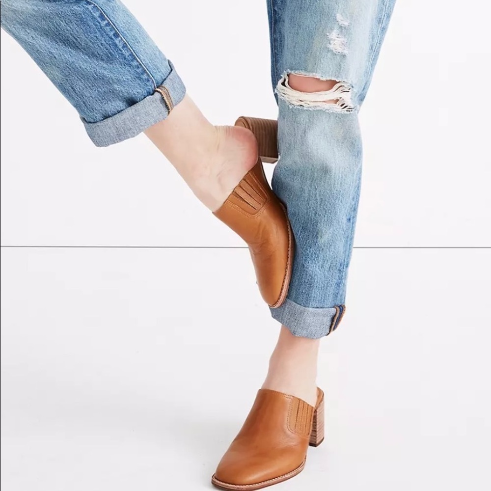 Madewell Tan Leather Slip-On Block Heel Mules